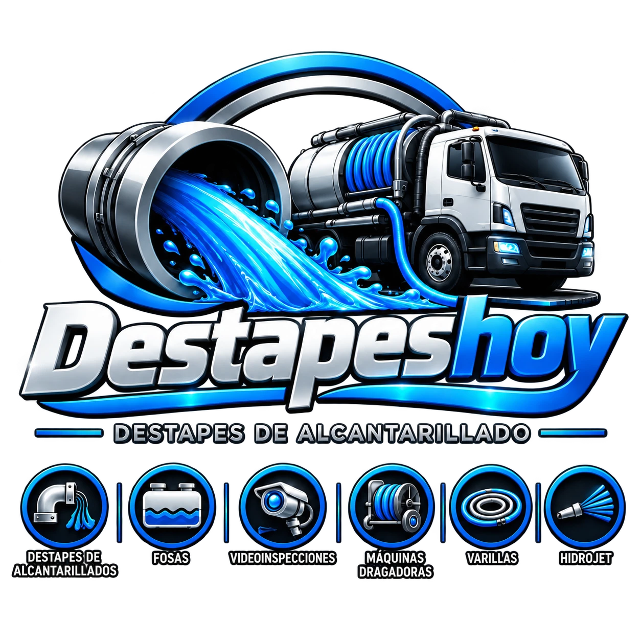 Destapeshoy, ilustración de camión y equipo de destape